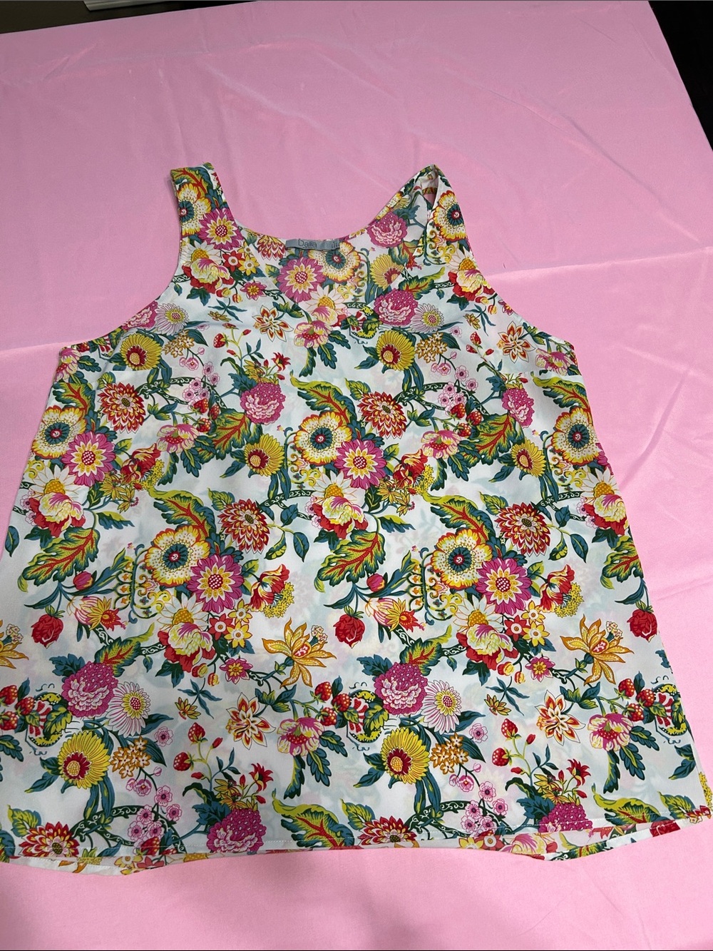 Dalia Floral Scoop Neck Top - Pink, Yellow, Green, Blue Size L #206